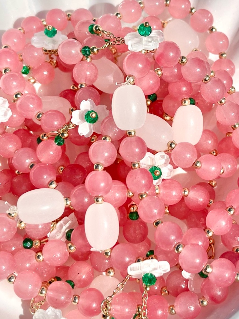 Pink Glass Beaded Bracelet With Flower Charm NWOT